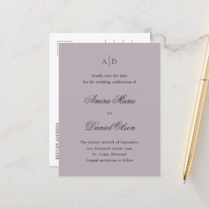 Amira Dusty Lilac Elegant Wedding Save the Date Announcement Postcard