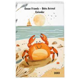 Amis de l'océan – Calendrier animalier Boho 2026
