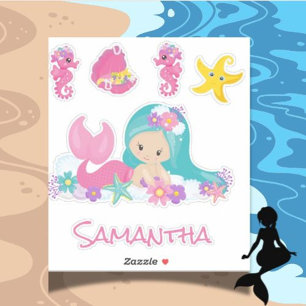 Amis de mer Rose Sirène Autocollant