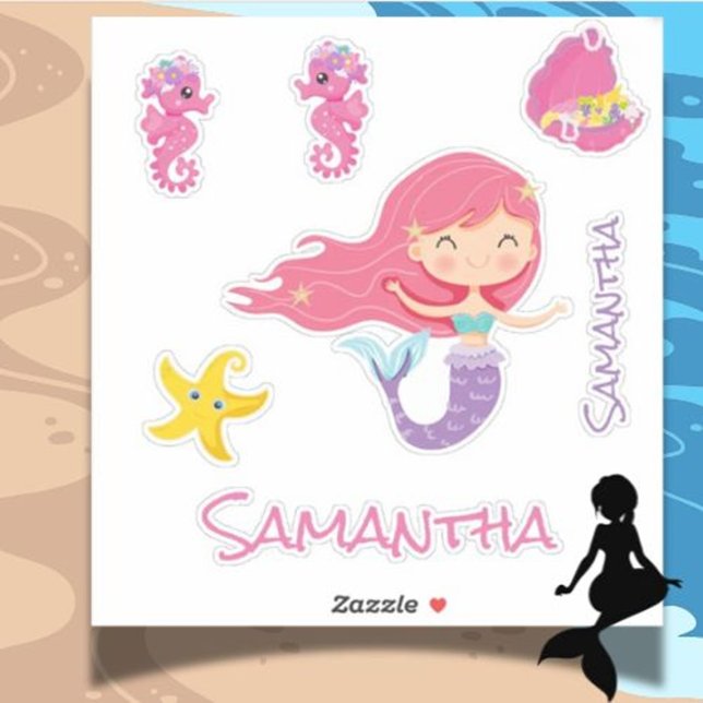 Amis Mermaid Pink Sea Sticker (Brighten Up School Time with Our Pink Mermaid Sticker Collection!)