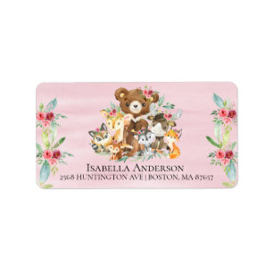 Amis Woodland Filles Baby shower Étiquette de adre