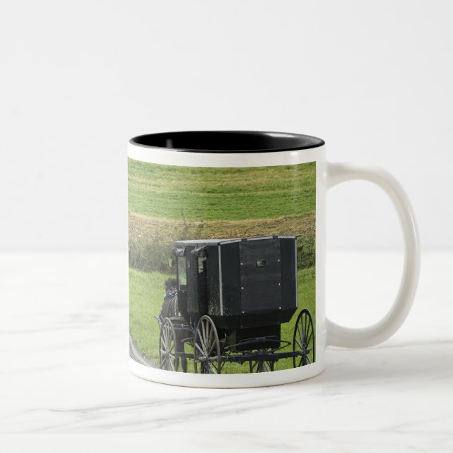 Amish buggy on farm lane, Northeastern Ohio, Two-Tone Coffee Mug (Right)