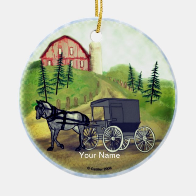 Amish Buggy Returning custom name ornament (Front)
