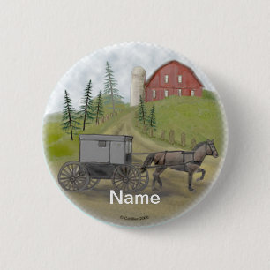 Amish Buggy Visiting  2 Inch Round Button