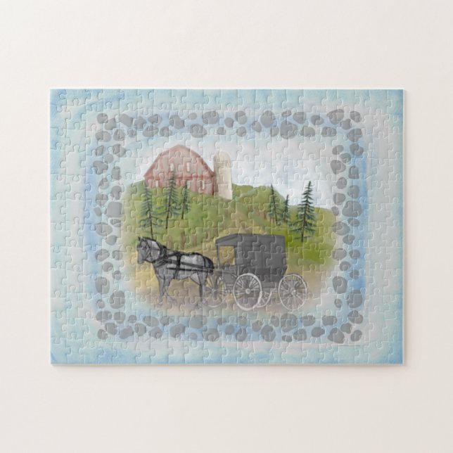 Amish Buggy Visiting Jigsaw Puzzle (Horizontal)