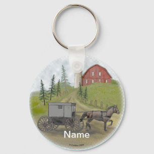 Amish Buggy Visiting Keychain