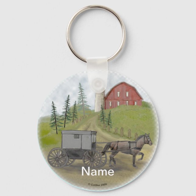 Amish Buggy Visiting Keychain (Front)