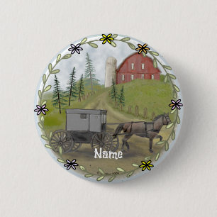 Amish Buggy Visiting pin button