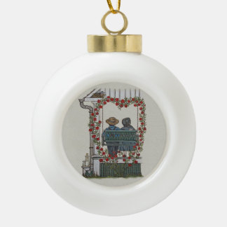 Amish Couple On Porch Swing Ceramic Ball Christmas Ornament