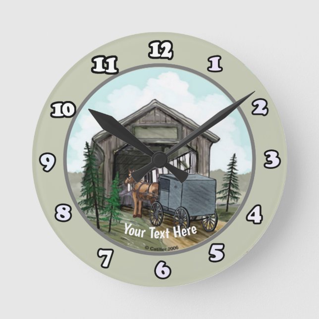 Amish Covered Bridge Round Clock (Front)