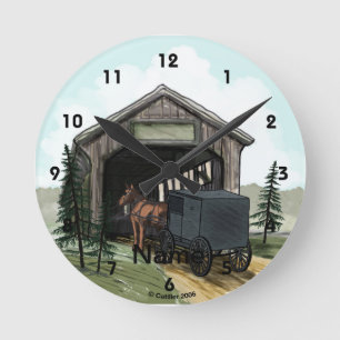 Amish Covered Bridge Round Clock