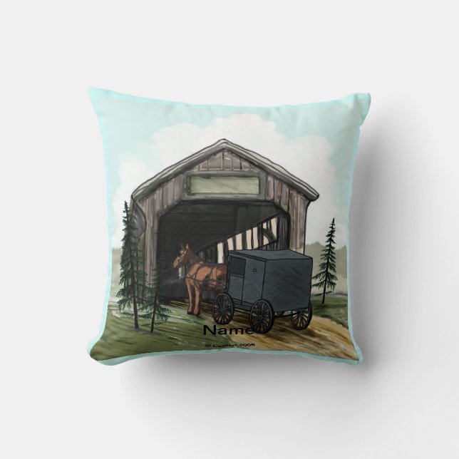 Amish Covered Bridge Throw Pillow (Front)