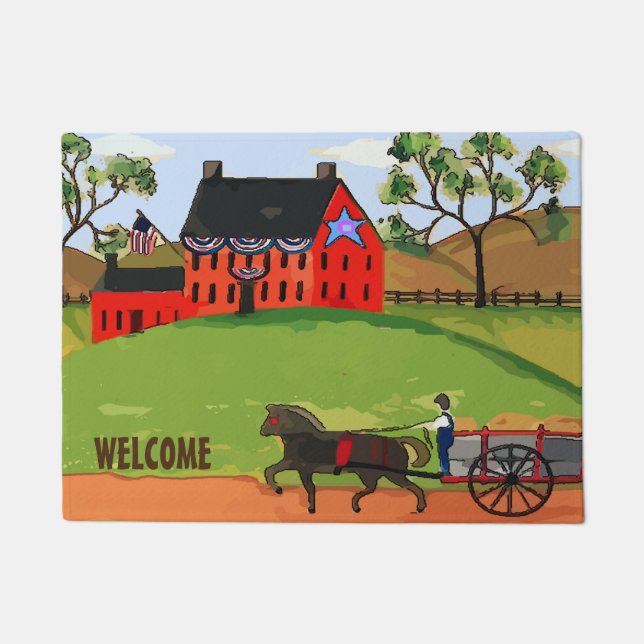 Amish Farm Style Country House, Personalize Floor  Doormat (Front)
