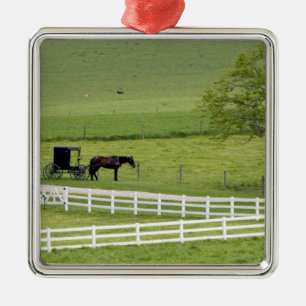 Amish farm with horse and buggy near Berlin, Metal Ornament