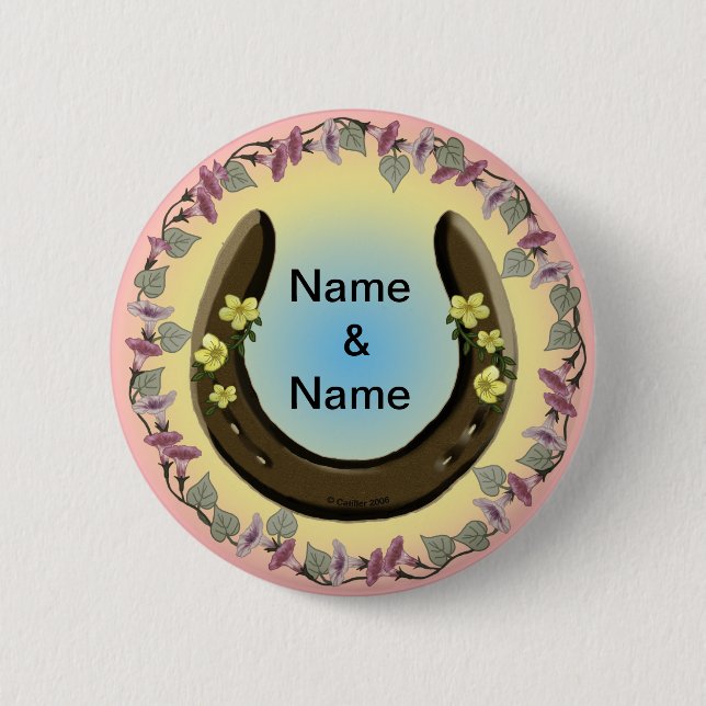 Amish Flower Horseshoe  2 Inch Round Button (Front)