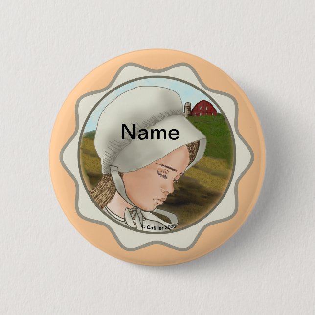 Amish Girl Bonnet  pin button (Front)