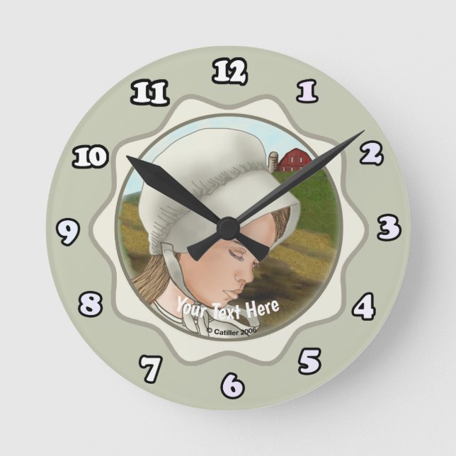 Amish Girl Wearing Bonnet Round Clock (Front)