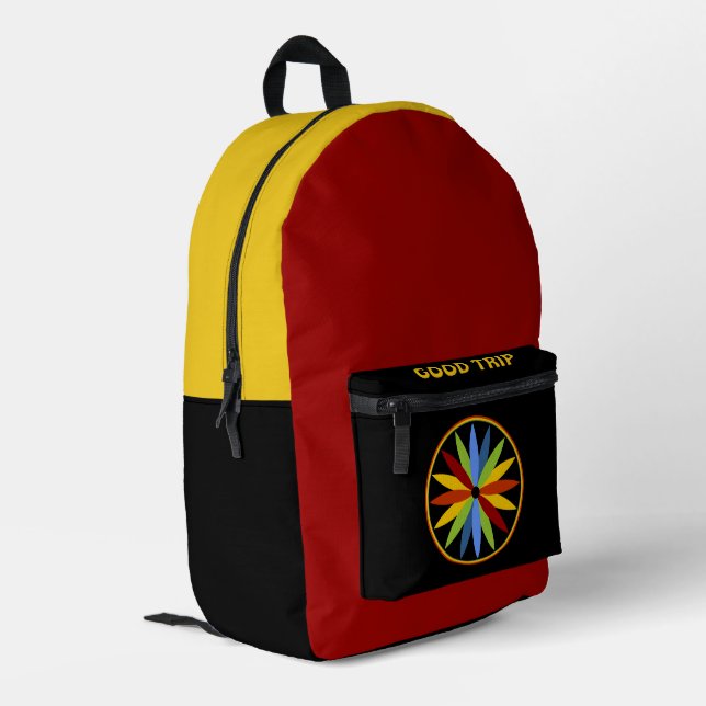 Amish - Hex Sign Sixteen Pointed Rosette 2 Printed Backpack (Back Corner Left)