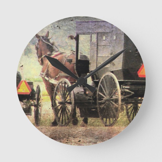 Amish Horse and Buggy Round Clock (Front)