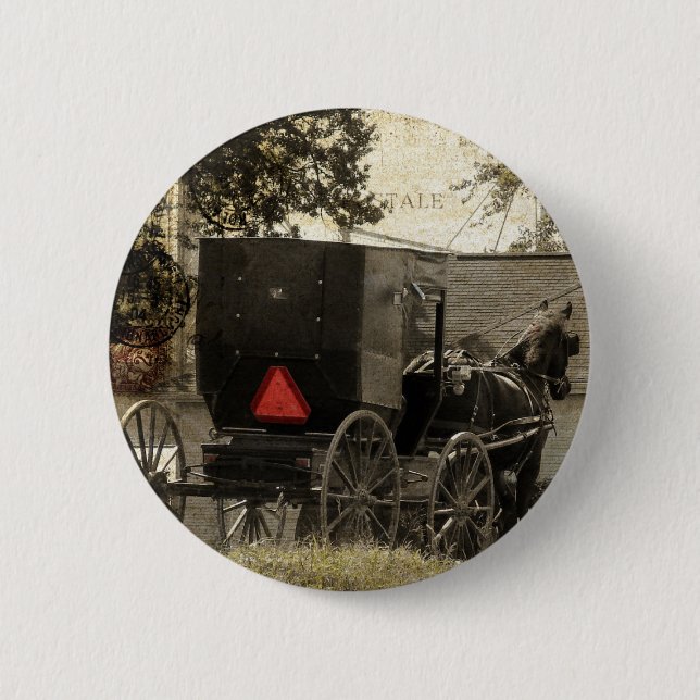 Amish Horse and Buggy Sepia Postcard Digital Art 2 Inch Round Button (Front)
