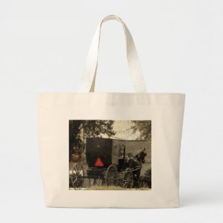 Amish Horse and Buggy Sepia Postcard Digital Art Large Tote Bag