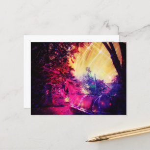 Amish Horse and Buggy Trippy Colorful Digital Art Postcard