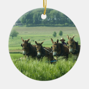 Amish Horse Drawn Plow Ceramic Ornament