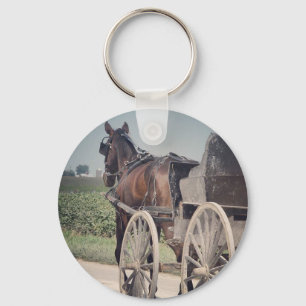 Amish Horse Passing The Photographer Keychain