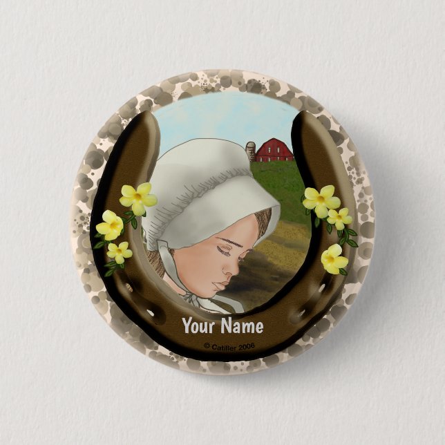 Amish Horseshoe Girl  2 Inch Round Button (Front)