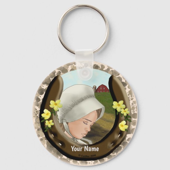 Amish Horseshoe Girl  Keychain (Front)