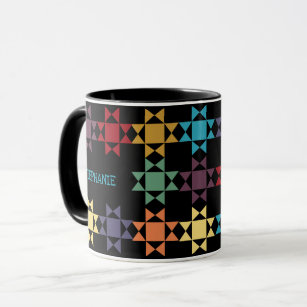 Amish Quilt Bright Colours on Black Personalized Mug