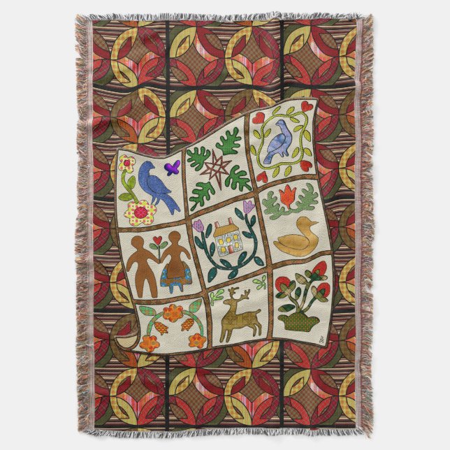 Amish Quilt-Lovers Feast in Cozy Country Colours Throw Blanket (Front Vertical)