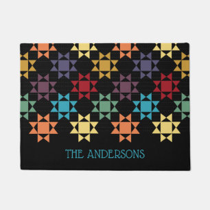Amish Quilt Print Bright Colours Personalized Doormat