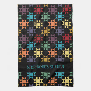 Amish Quilt Print Bright Colours Personalized Kitchen Towel