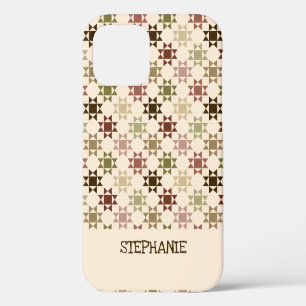 Amish Quilt Print Cream, Brown Personalized iPhone 12 Pro Case