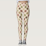 Amish Quilt Print Cream Neutral Colours Patterned Leggings<br><div class="desc">Whether you're off to the quilt show or just to the store,  you'll look super cute in these leggings. They're patterned to look like an Amish quilt with an Ohio Star quilt block print in shades of brown,  tan,  sage green,  maroon and mauve against a cream coloured background.</div>