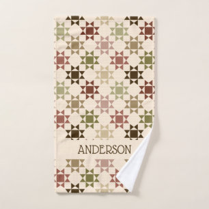 Amish Quilt Print Neutral Colours Personalized Hand Towel