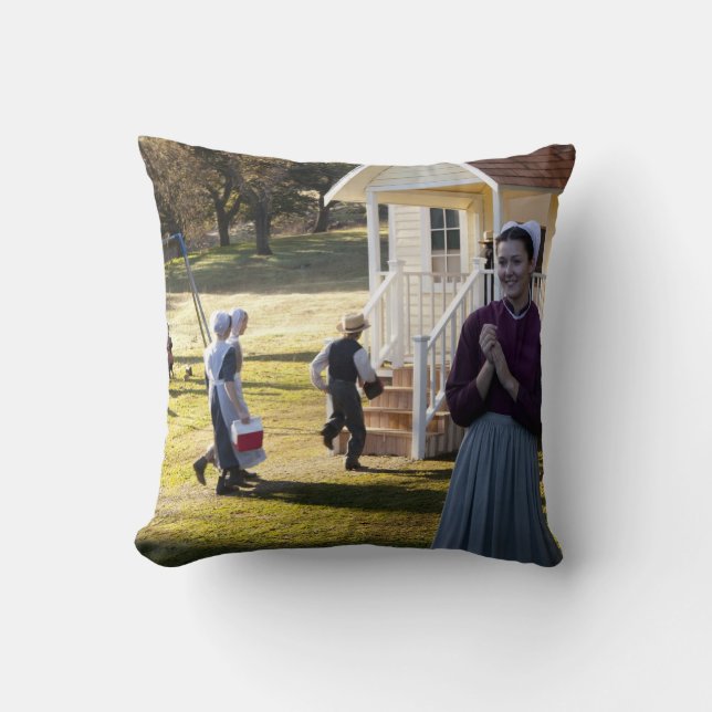Amish School Days Throw Pillow (Front)