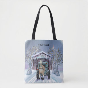 Amish Winter Covered Bridge Tote Bag