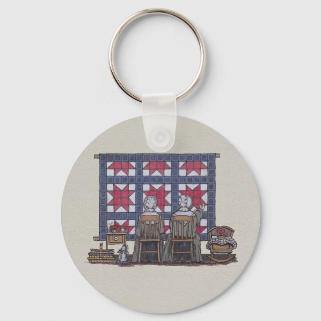 Amish Women Quilting Keychain (Front)