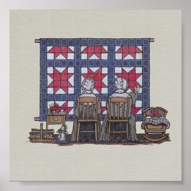 Amish Women Quilting Poster (Front)