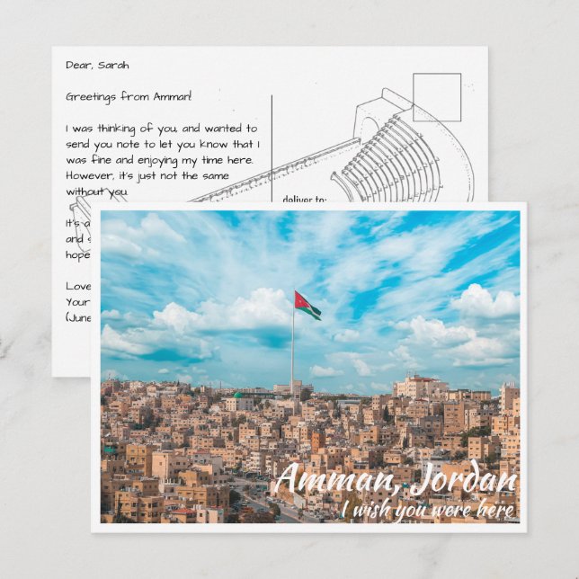 Amman Jordan with Jordanian Flag Postcard (Front/Back)