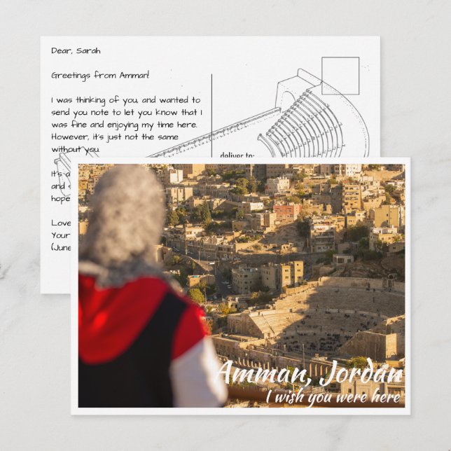 Amman Jordan with Woman Seeing Roman Theatre Postcard (Front/Back)