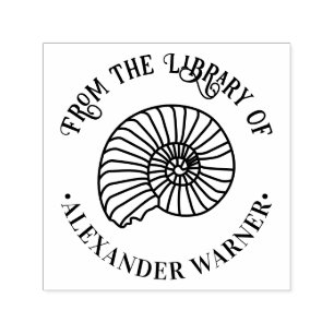 Ammonite Fossil Shell Seashore Beach Library Book Self-inking Stamp