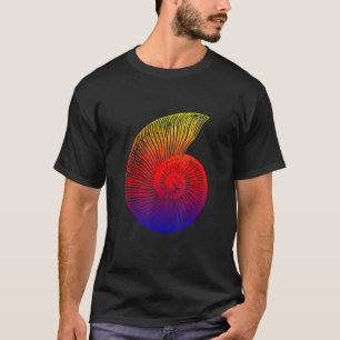 Ammonite Red Blue Yellow Fossil Design T-Shirt