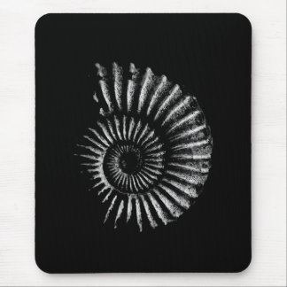 Ammonite White on Black Mousepad