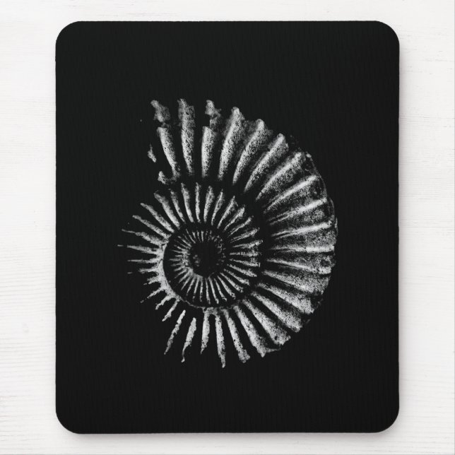 Ammonite White on Black Mousepad (Front)