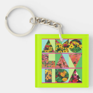 AMO LA VIDA Blue Green Floral Lime Rim Keychain