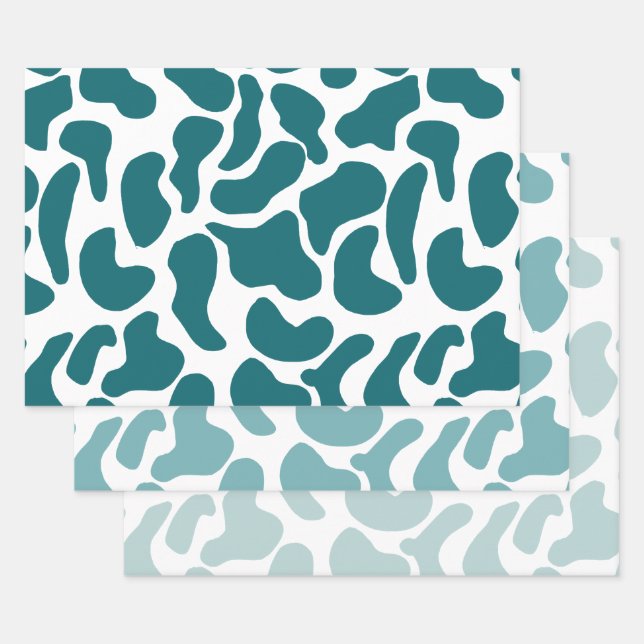 Amoeba Modern Organic Shapes Circle Blue Turquoise Wrapping Paper Sheet (Set)