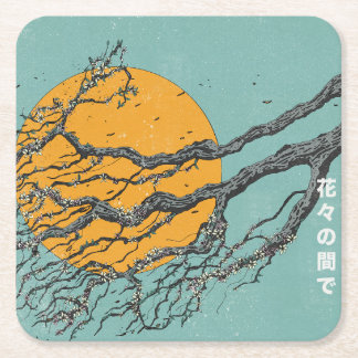 Among the blossoms square paper coaster